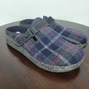 Earth Dream Chinook Size 7.5 Black Plaid Wool Blend Clogs Womens